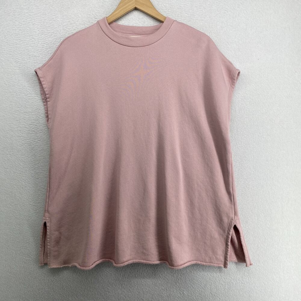 EILEEN FISHER Top M Organic Cotton French Terry Crew Neck Cap Sleeve Mauve Pink